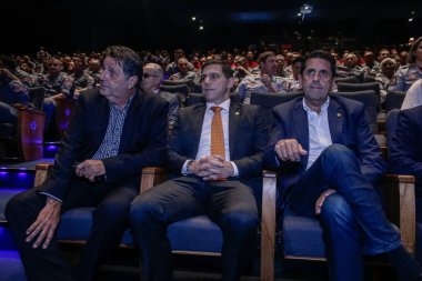 Tarcisio, 143 Yıllık İtfaiyeciler Kutlamasına katıldı. 16 Mart 2023, Sao Paulo, Brezilya: Sao Paulo Valisi Tarcisio de Freitas, Yüzüncü İtfaiye Madalyası 'nın teslim törenine katıldı.