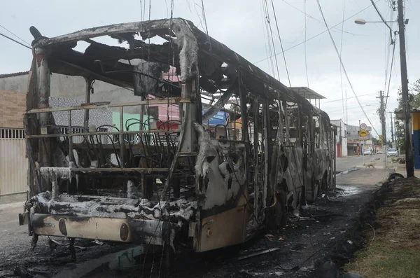 stock image Organized Criminal Attacks in Natal. March 16, 2023, Natal, Rio Grande do Norte, Brazil: A bus is set on fire in the city of Natal, in Rio Grande do Norte, on Thursday (16) and with the growing number of cities with criminal attacks 