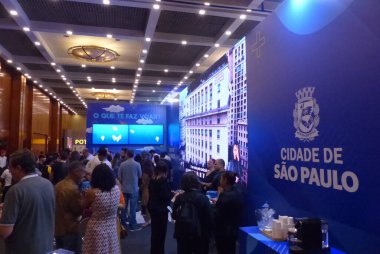 Favela Sao Paulo Fuarı. 17 Mart 2023, Sao Paulo, Brezilya: Dünya Ticaret Merkezi 'nde, kenar mahallelerden girişimcileri şirket ve yatırımcılara yakınlaştırma amaçlı bir etkinlik Cuma günü başlıyor..