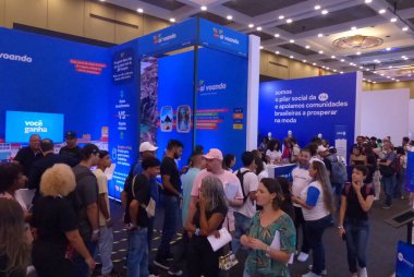 Favela Sao Paulo Fuarı. 17 Mart 2023, Sao Paulo, Brezilya: Dünya Ticaret Merkezi 'nde, kenar mahallelerden girişimcileri şirket ve yatırımcılara yakınlaştırma amaçlı bir etkinlik Cuma günü başlıyor..