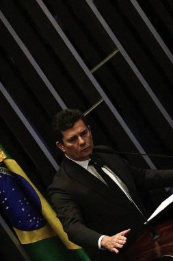 Brezilyalı Senatörler PCC 'nin Senatör Moro' yu kaçırma planına karşı çıktılar. 22 Mart 2023, Brasilia, Federal Bölge, Brezilya Federal Polis Teşkilatı 'nın Senatör Sergio Moro' yu kaçırıp öldürmeyi planlayan PCC üyelerine karşı yürüttüğü operasyon nedeniyle