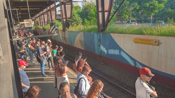 Sao Paulo Subway Strike Causes Crowded Platforms March 2023 Sao — Stock Photo, Image