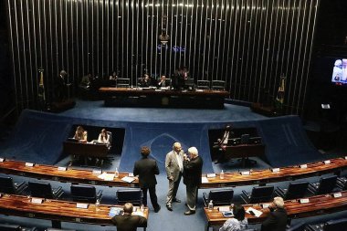 Brasilia 'daki Senato Toplantısı. 29 Mart 2023, Brasilia, Federal Bölge, Brezilya: Brezilya Federal Senatosu Genel Kurulu 'nda 29 Mart Çarşamba günü, Senato Başkanı Rodrigo Pacheco' nun da katılımıyla Brezilya 'da, 