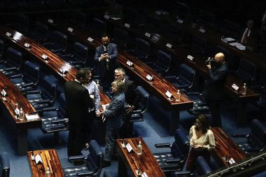 Brasilia 'daki Senato Toplantısı. 29 Mart 2023, Brasilia, Federal Bölge, Brezilya: Brezilya Federal Senatosu Genel Kurulu 'nda 29 Mart Çarşamba günü, Senato Başkanı Rodrigo Pacheco' nun da katılımıyla Brezilya 'da, 