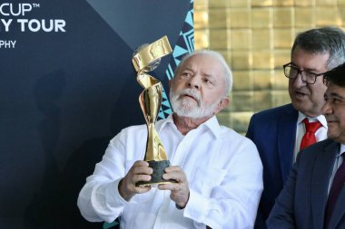 Lula, Avustralya ve Yeni Zelanda 2023 FIFA Dünya Kupası 'nın sunumuna katılmıştır. 30 Mart 2023, Brezilya Federal Bölgesi: Brezilya Cumhurbaşkanı Luiz Inacio Lula da Silva (PT)