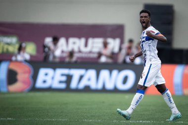 Paulista Futbol Şampiyonası Finali Agua Santa, Palmeiras 'a karşı. 2 Nisan 2023, Barueri, Sao Paulo, Brezilya: Agua Santa ve Palmeiras arasındaki futbol maçı, Arena Barueri 'de oynanan Paulista Futbol Şampiyonası Finali' nin birinci maçı için geçerlidir.