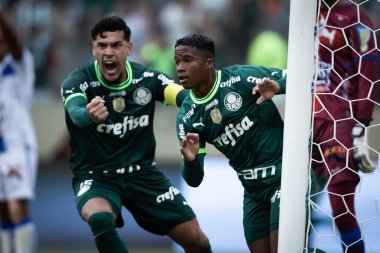 Paulista Futbol Şampiyonası Finali Agua Santa, Palmeiras 'a karşı. 2 Nisan 2023, Barueri, Sao Paulo, Brezilya: Agua Santa ve Palmeiras arasındaki futbol maçı, Arena Barueri 'de oynanan Paulista Futbol Şampiyonası Finali' nin birinci maçı için geçerlidir.