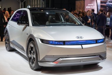 The New York International Auto Show 2023. April 05, 2023, New York, New York, USA: The Hyundai Disney IONIQ version unveiled at the International Auto Show press preview at the Jacob Javits Convention Center on April 5, 2023 in New York City.  clipart