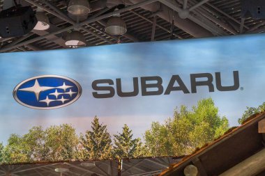 New York Uluslararası Otomobil Fuarı 2023. 5 Nisan 2023, New York, New York, ABD: Subaru logosu ve adı 5 Nisan 2023 tarihinde New York 'ta Jacob Javits Kongre Merkezi' nde Uluslararası Otomobil Fuarı basın tanıtımında görüldü.. 