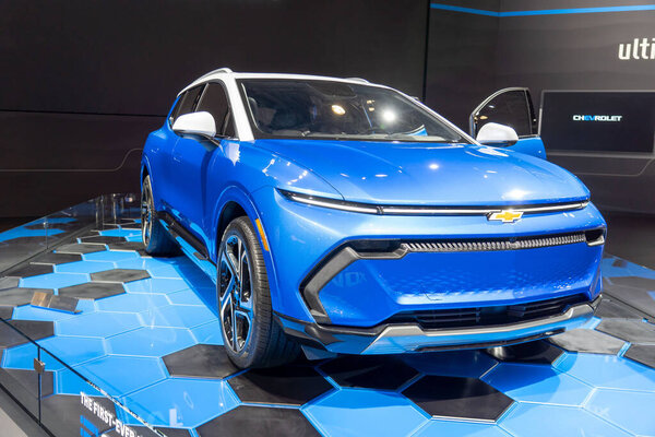 The New York International Auto Show 2023. April 05, 2023, New York, New York, USA: The first-ever all-electric Chevy Equinox seen at the International Auto Show press preview at the Jacob Javits Convention Center on April 5, 2023 in New York 