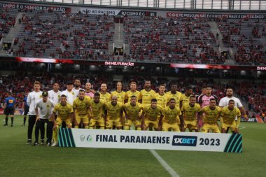 Paranaense Futbol Şampiyonası: Atlhetico Halkla İlişkiler FC Cascavel 'e karşı. 2009 Nisan, 2023, Curitiba, Parana, Brezilya: Atlhetico Paranaense takımı 2023 Paranaense Futbol Şampiyonası rövanş maçında şampiyon unvanını kutluyor. 