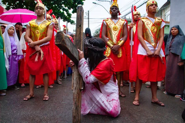 Nın Tutkusu Rio Aktörler Tarafından Kutsal Cuma Sahnelendi Nisan 2023 — Stok fotoğraf