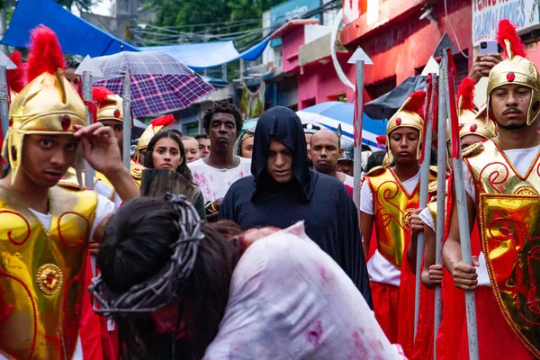 Nın Tutkusu Rio Aktörler Tarafından Kutsal Cuma Sahnelendi Nisan 2023 — Stok fotoğraf