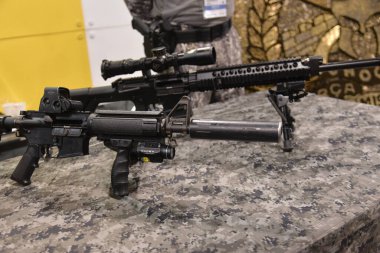 Rio 'da Uluslararası Savunma ve Güvenlik Fuarı. 12 Nisan 2023, Rio de Janeiro, Brezilya: Askeri personel, polis kuvvetleri ve kamu güvenliği yetkililerini hedef alan Riocentro Kongre Merkezi 'nde Savunma ve Güvenlik Fuarı gerçekleşti 