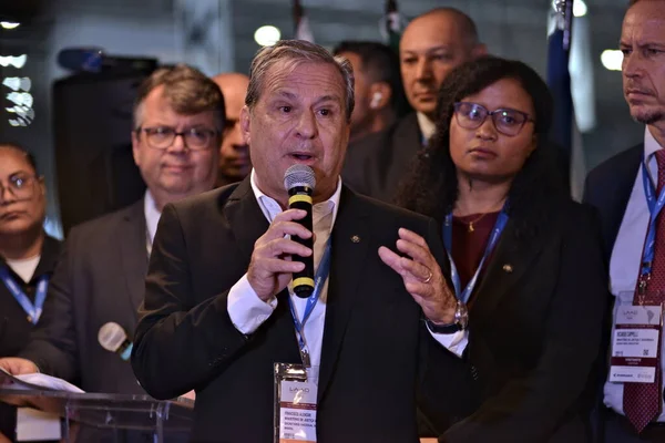 stock image Flavio Diniz, Minister of Justice and Public Security visits 13th International Defense and Security Fair - LAAD in Rio. April 13, 2023, Rio de Janeiro, Brazil: The launching ceremony of the Public Call Notice