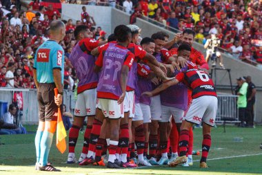 Brezilya Futbol Şampiyonası: Flamengo Coritiba 'ya karşı. 16 Nisan 2023, Rio de Janeiro, Brezilya: Brasileiro 2023 'ün birinci turu için geçerli olan Flamengo ve Coritiba arasındaki futbol maçı, Mario Filho Stadyumu' nda (Maracana)