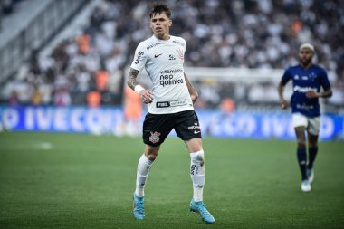 Brezilya Futbol Şampiyonası: Korintliler Cruzeiro 'ya karşı. 16 Nisan 2023, Sao Paulo, Brezilya: Corinthians ve Cruzeiro arasındaki futbol maçı, 2023 Brezilya Futbol Şampiyonası 'nın ilk turu için geçerli, Neo Quimica Arena' da yapıldı.