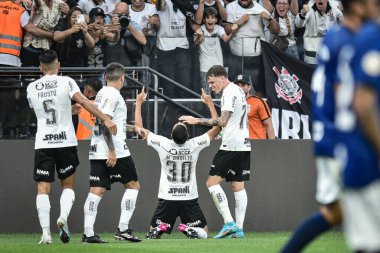 Brezilya Futbol Şampiyonası: Korintliler Cruzeiro 'ya karşı. 16 Nisan 2023, Sao Paulo, Brezilya: Corinthians ve Cruzeiro arasındaki futbol maçı, 2023 Brezilya Futbol Şampiyonası 'nın ilk turu için geçerli, Neo Quimica Arena' da yapıldı.