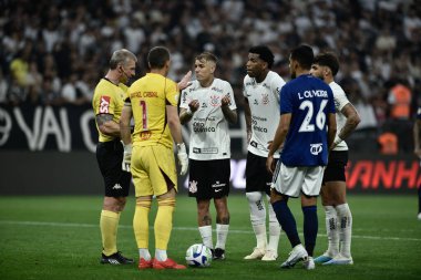 Brezilya Futbol Şampiyonası: Korintliler Cruzeiro 'ya karşı. 16 Nisan 2023, Sao Paulo, Brezilya: Corinthians ve Cruzeiro arasındaki futbol maçı, 2023 Brezilya Futbol Şampiyonası 'nın ilk turu için geçerli, Neo Quimica Arena' da yapıldı.