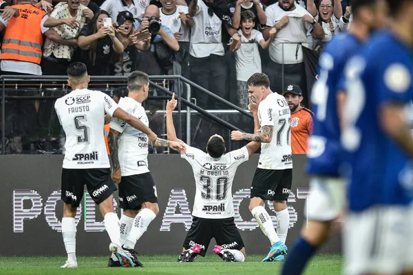 Brezilya Futbol Şampiyonası: Korintliler Cruzeiro 'ya karşı. 16 Nisan 2023, Sao Paulo, Brezilya: Corinthians ve Cruzeiro arasındaki futbol maçı, 2023 Brezilya Futbol Şampiyonası 'nın ilk turu için geçerli, Neo Quimica Arena' da yapıldı.