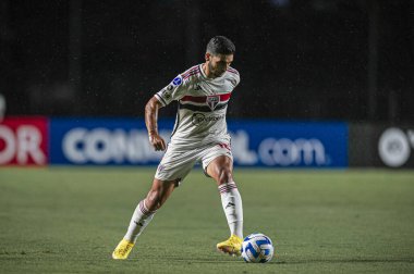 Sulamericana Kupası: Sao Paulo ve Puerto Cabello. 18 Nisan 2023, Sao Paulo, Brezilya: Sao Paulo ve Puerto Cabello arasındaki futbol maçı, Copa Sudamericana 2023 'ün ikinci aşaması için geçerli, Cicero Pompeu de Toledo Stadyumu' nda (Morumbi)