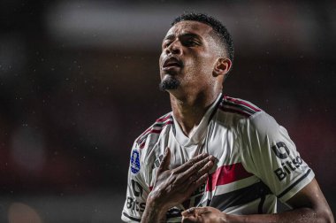 Sulamericana Kupası: Sao Paulo ve Puerto Cabello. 18 Nisan 2023, Sao Paulo, Brezilya: Sao Paulo ve Puerto Cabello arasındaki futbol maçı, Copa Sudamericana 2023 'ün ikinci aşaması için geçerli, Cicero Pompeu de Toledo Stadyumu' nda (Morumbi)