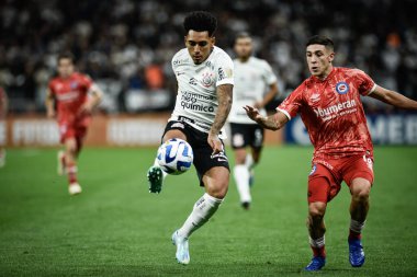 (Libertadores Kupası: Korintliler, Arjantinlilere karşı. 19 Nisan 2023, Sao Paulo, Brezilya: Corinthians ve Argentinos Juniors arasında oynanan futbol maçı, Conmebol Libertadores 2023 Kupası 'nın ikinci turu için geçerlidir.