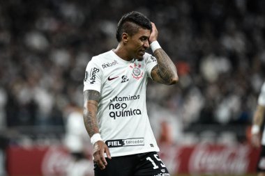 (Libertadores Kupası: Korintliler, Arjantinlilere karşı. 19 Nisan 2023, Sao Paulo, Brezilya: Corinthians ve Argentinos Juniors arasında oynanan futbol maçı, Conmebol Libertadores 2023 Kupası 'nın ikinci turu için geçerlidir.