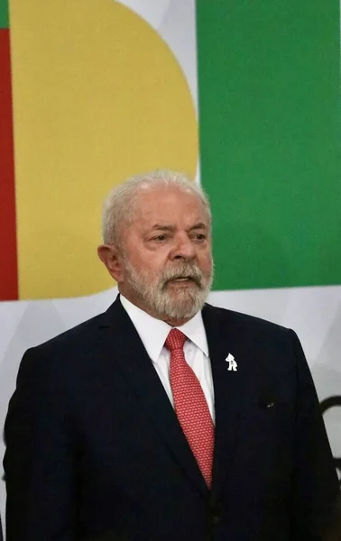 Der Brasilianische Präsident Lula Nimmt Der Umgestaltung Des Budgets Der — Stockfoto