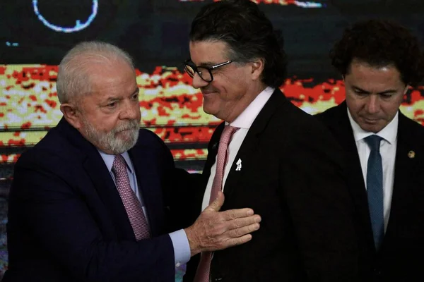 Presidente Brasiliano Lula Suo Vice Partecipano Alla Cerimonia Liberazione Delle — Foto Stock