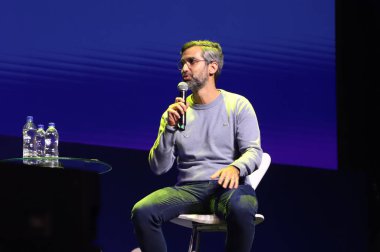 (Spor Zirvesi Sao Paulo 2023 Brezilya Futbol Yönetimi. 26 Nisan 2023, Sao Paulo, Brezilya: Julio Casares, Sao Paulo FC Başkanı; Luiz Andre Mello, Vasco da Gama CEO 'su; Guilherme Bellintani, Esporte Clube Bahia Başkanı