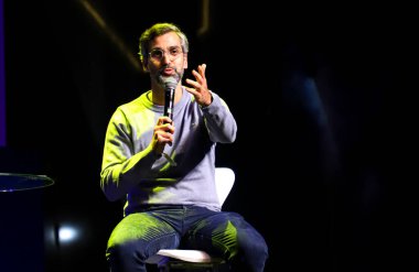 (Spor Zirvesi Sao Paulo 2023 Brezilya Futbol Yönetimi. 26 Nisan 2023, Sao Paulo, Brezilya: Julio Casares, Sao Paulo FC Başkanı; Luiz Andre Mello, Vasco da Gama CEO 'su; Guilherme Bellintani, Esporte Clube Bahia Başkanı