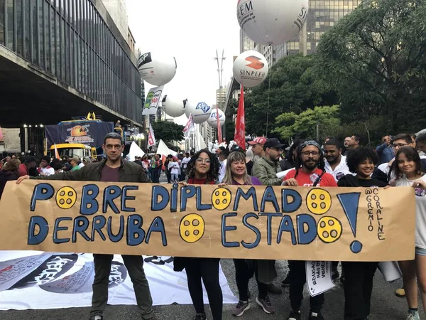 サンパウロで抗議 2023年4月26日ブラジル サンパウロ州 Apeesp Union Official Education Teacher Sao Paulo — ストック写真