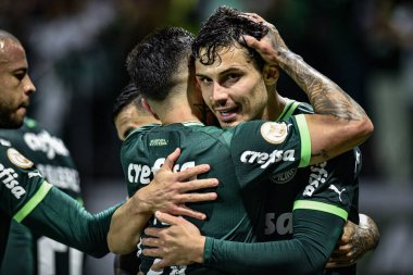 2023 Brezilya Futbol Şampiyonası Palmeiras Corinthians 'a karşı. 29 Nisan 2023, Sao Paulo, Brezilya: Palmeiras ve Corinthians arasındaki futbol maçı, 2023 Brezilya Futbol Şampiyonası 'nın 3. turu için geçerli, Sao P' deki Allianz Parque 'da düzenlendi.