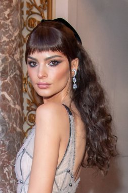 The Pierre Hotel: 2023 Met Gala Departures. May 01, 2023, New York, New York, USA: Emily Ratajkowski wearing Tory Burch departs The Pierre Hotel for 2023 Met Gala on May 01, 2023 in New York City.  clipart