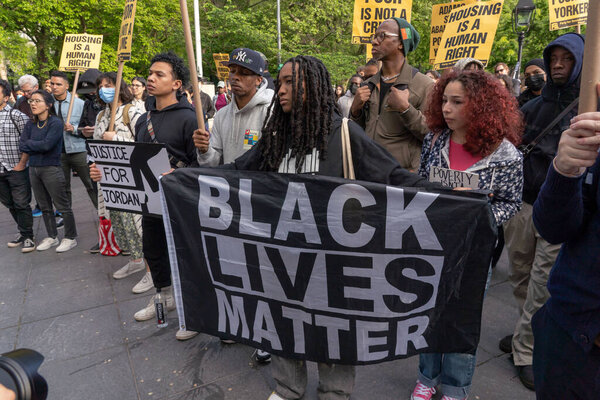 Outrage Grows After Chokehold Death Of Man On Subway. May 05, 2023, New York, New York, USA: Protesters gather for a "Justice for Jordan Neely" rally in Washington Square Park on May 05, 2023 in New York City. 