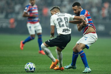 Brezilya Futbol Şampiyonası: Korintliler Fortaleza 'ya karşı. 08 Mayıs 2023, Sao Paulo, Brezilya: Corinthians ve Fortaleza arasındaki futbol maçı, 2023 Brezilya Futbol Şampiyonası 'nın dördüncü turu için geçerli.