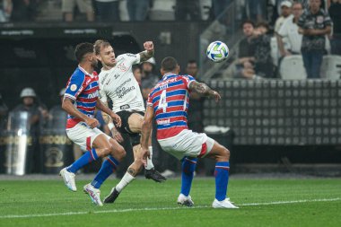 Brezilya Futbol Şampiyonası: Korintliler Fortaleza 'ya karşı. 08 Mayıs 2023, Sao Paulo, Brezilya: Corinthians ve Fortaleza arasındaki futbol maçı, 2023 Brezilya Futbol Şampiyonası 'nın dördüncü turu için geçerli.