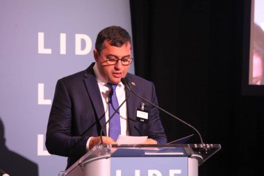 LIDE BRAZİL BÜYÜK BÖLGESİ. 09 Mayıs 2023, Brezilya: Brezilya Milletvekilleri Meclisi Başkanı Arthur Lira, senatörler, valiler ve federal milletvekillerinden oluşan bir heyetle Brezilya için fırsatları tartışıyor.
