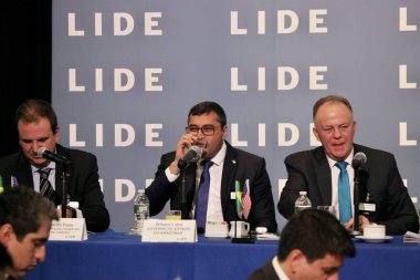 LIDE BRAZİL BÜYÜK BÖLGESİ. 09 Mayıs 2023, Brezilya: Brezilya Milletvekilleri Meclisi Başkanı Arthur Lira, senatörler, valiler ve federal milletvekillerinden oluşan bir heyetle Brezilya için fırsatları tartışıyor.