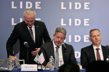 LIDE BRAZİL BÜYÜK BÖLGESİ. 09 Mayıs 2023, Brezilya: Brezilya Milletvekilleri Meclisi Başkanı Arthur Lira, senatörler, valiler ve federal milletvekillerinden oluşan bir heyetle Brezilya için fırsatları tartışıyor.