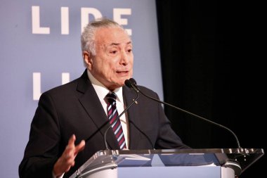 (YENİ) LIDE BRAZİL YARDIM New York 'ta. 09 Mayıs 2023, New York, Brezilya: Brezilya Milletvekilleri Meclisi Başkanı Arthur Lira, senatörler, valiler, federal vekiller ve 2 kişiden oluşan bir heyetle Brezilya için fırsatları tartışıyor.