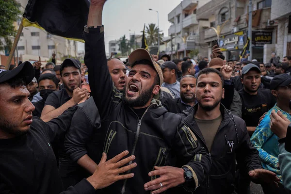 Палестинцы Газе Скорбят Прощаются Телами Погибших Секторе Газа Мая 2023 — стоковое фото