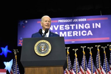 (NEW) President of the United States Joe Biden delivers remarks on a possible default of the debt in a speech at Westchester Community College in Valhalla, New York. May 10, 2023.  clipart