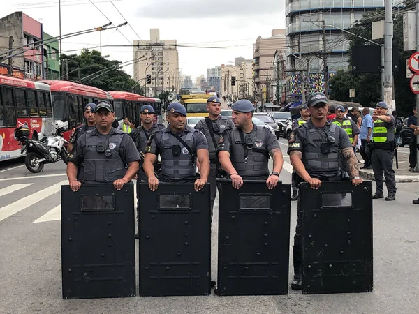 Straatverkopers Protesteren Sao Paulo Mei 2023 Sao Paulo Brazilië Confrontatie — Stockfoto