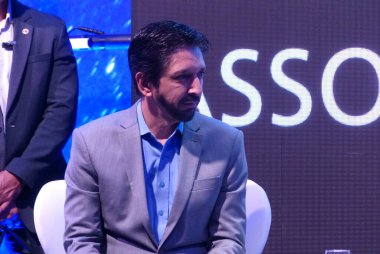 (Sao Paulo Valisi Tarcisio, 2023 APAS Fuarı 'na katıldı. 15 Mayıs 2023, Sao Paulo, Brezilya: Sao Paulo Tarcisio de Freitas Valisi, APAS fuarı 2023 Fuarı açılışına katıldı.