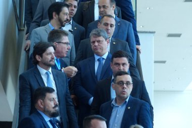 (Sao Paulo Valisi Tarcisio, 2023 APAS Fuarı 'na katıldı. 15 Mayıs 2023, Sao Paulo, Brezilya: Sao Paulo Tarcisio de Freitas Valisi, APAS fuarı 2023 Fuarı açılışına katıldı.