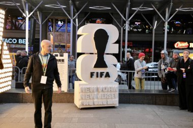 FIFA Dünya Kupası 2026 New York, New Jersey fırlatma etkinliği. 18 Mayıs 2023, New York, ABD: FIFA Dünya Kupası 2026 New York, New Jersey Fırlatma Turnuvası New Jersey Valisi Phil Murphy ve Eric Adams 'ın katılımıyla başladı.