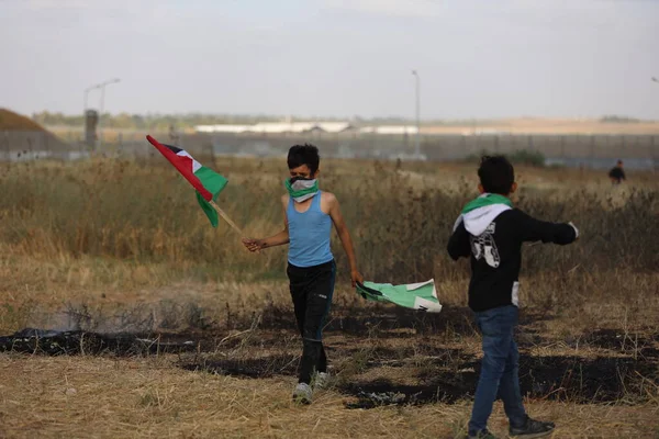 Palestinští Občané Organizují Demonstrace Hranicích Pásma Gazy Spojení Mediálním Pochodem — Stock fotografie
