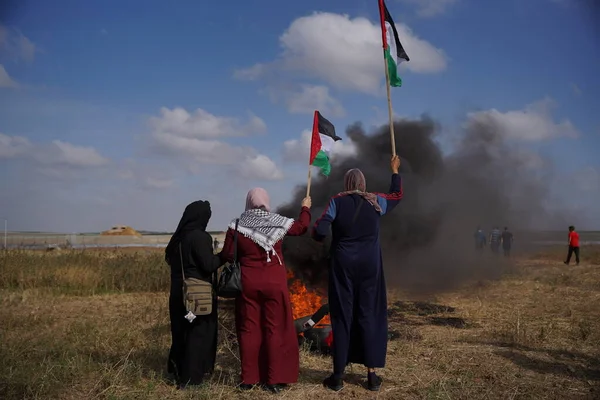 Palestinští Občané Organizují Demonstrace Hranicích Pásma Gazy Spojení Mediálním Pochodem — Stock fotografie